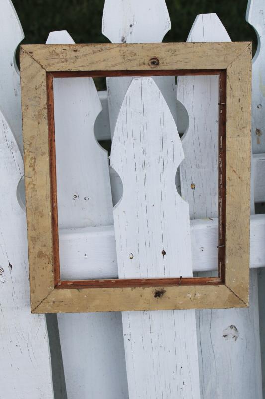 empty wood frame w/ chippy worn old ivory white paint, vintage farmhouse decor