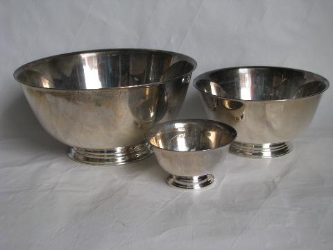estate lot of Revere style bowls in all sizes, vintage silver plate