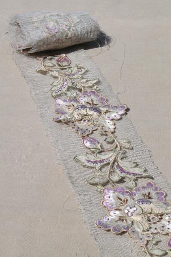 exquisite antique french embroidered silk applique floral vine border ...