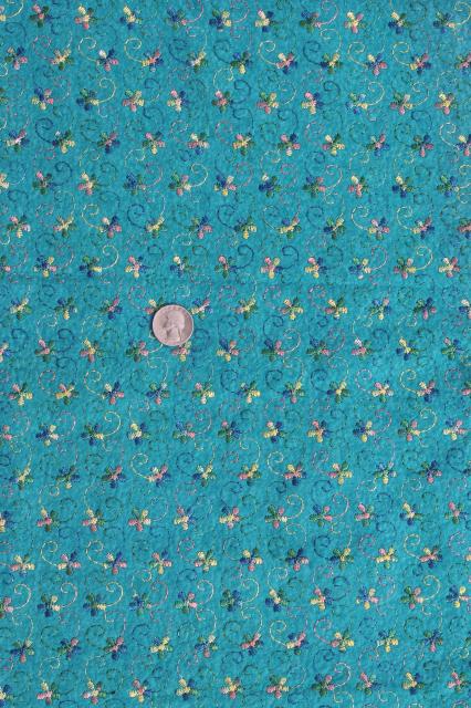 eyelet embroidered felt yardage, vintage felt fabric w/ multi-colored embroidery