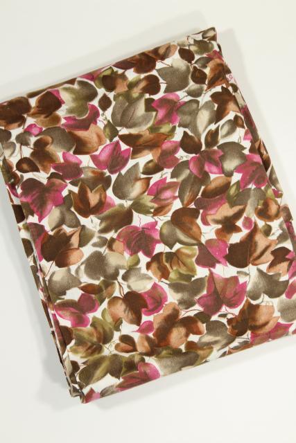 falling leaves print cotton fabric, mid-century vintage maple leaf print rose & brown