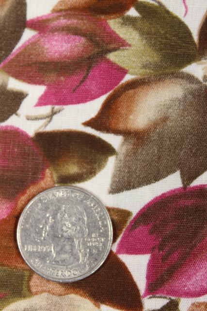 falling leaves print cotton fabric, mid-century vintage maple leaf print rose & brown