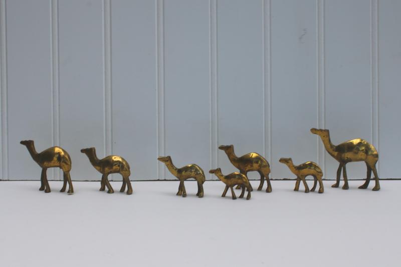 family of camels, vintage solid brass miniature animal figurines camel string