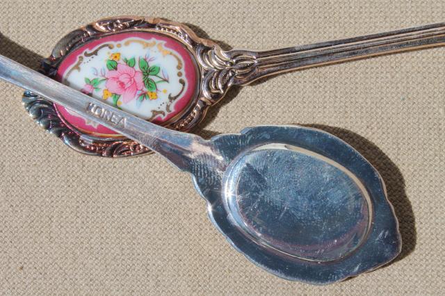 fancy china cameo silver plate coffee spoons, vintage demitasse set