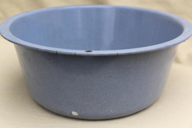 farmhouse blue vintage enamel ware basin, large oval dishpan or wash tub, planter pot