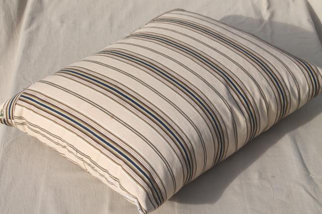 farmhouse primitive vintage feather pillow w/ wide stripe brown cotton ticking fabric