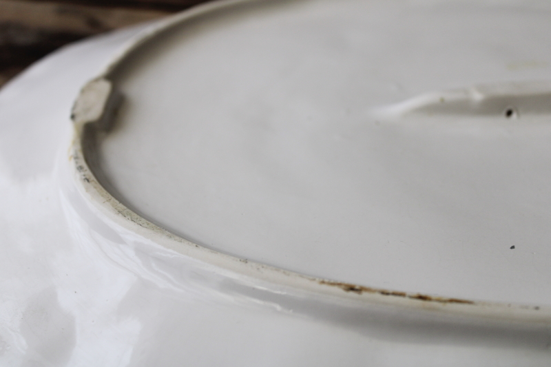 farmhouse style vintage all white ceramic platter w/ embossed turkey