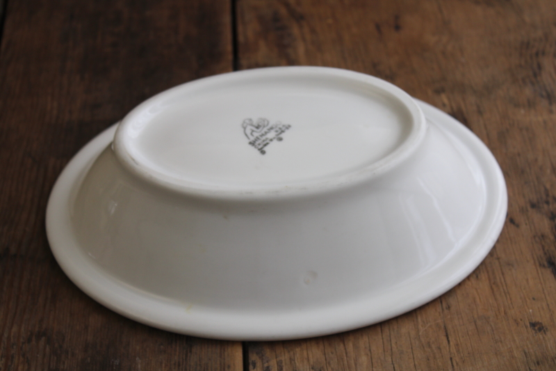 farmhouse style vintage heavy white ironstone china oval bowl, Shenango restaurant ware