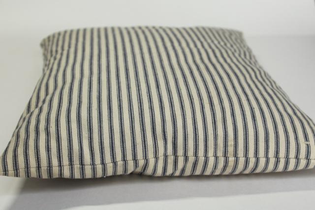 farmhouse vintage feather pillow chair seat, old indigo blue striped cotton ticking