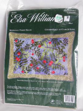 ferns & berries Elsa Williams needlepoint pillow kit, wool yarns