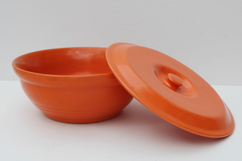 fiesta orange mid-century mod vintage USA pottery kitchen mixing bowl w/ lid