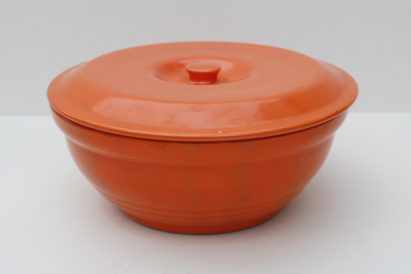 fiesta orange mid-century mod vintage USA pottery kitchen mixing bowl w/ lid