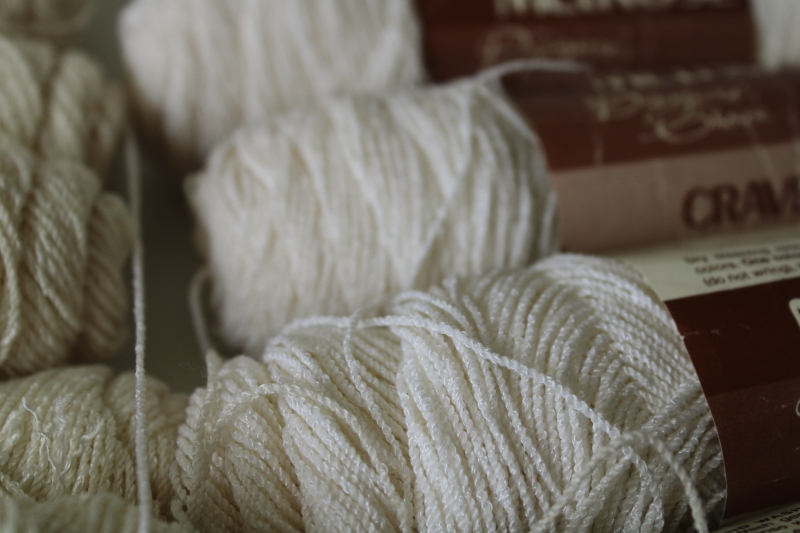 fine boucle texture wool rayon blend yarn, fingering weight Melrose Cravenella ivory white