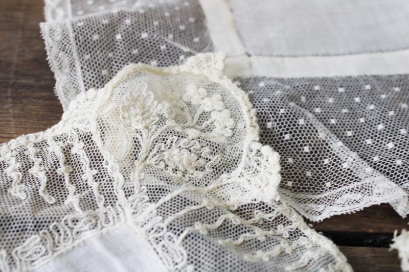 fine cotton hankies w/ lace & white work embroidery, antique vintage ladies