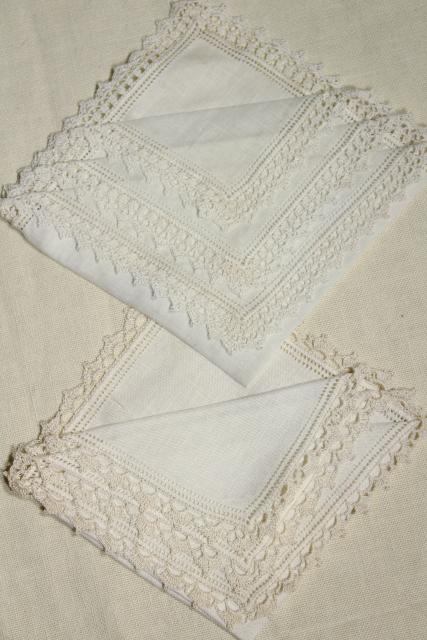 fine cotton & linen lace edged handkerchiefs Madeira and Swiss embroidery, vintage hankies lot