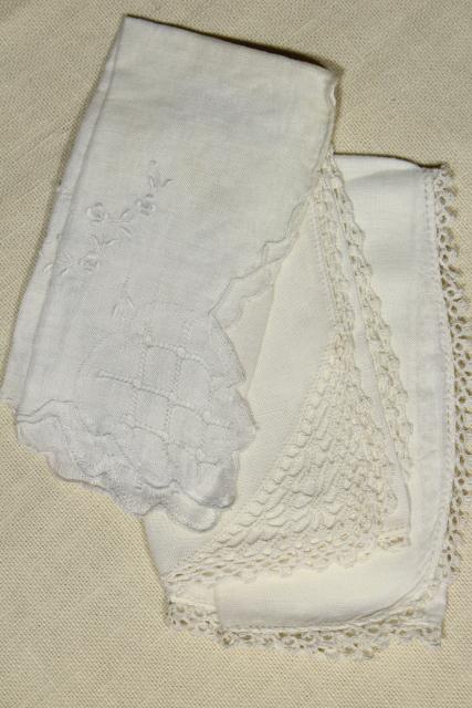 fine cotton & linen lace edged handkerchiefs Madeira and Swiss embroidery, vintage hankies lot