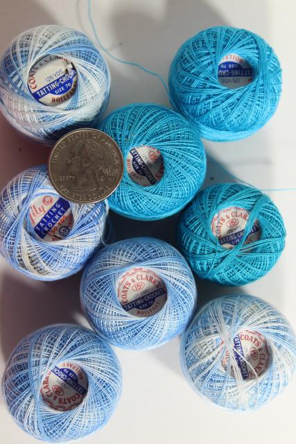 fine crochet cotton thread for lacemaking or lace edgings, tiny vintage spools in all colors!