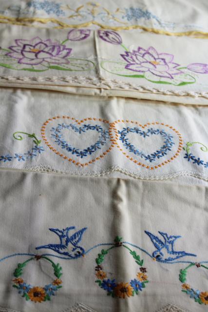 fixer uppers linens to soak or upcycle, lot vintage pillowcases w/ embroidery & crochet lace