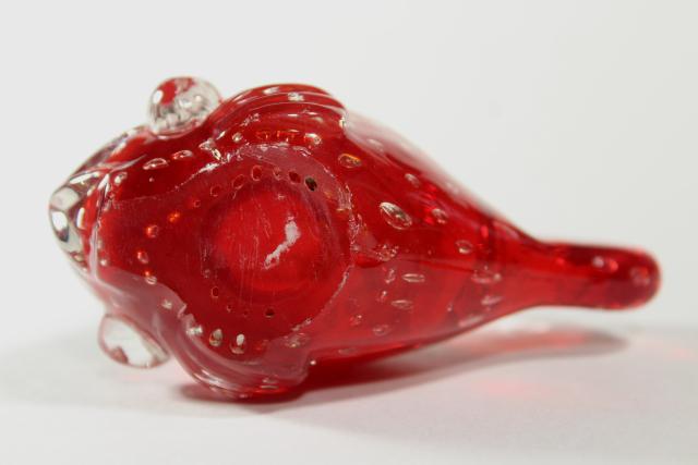 flame red orange goldfish paperweight, controlled bubbles art glass figurine