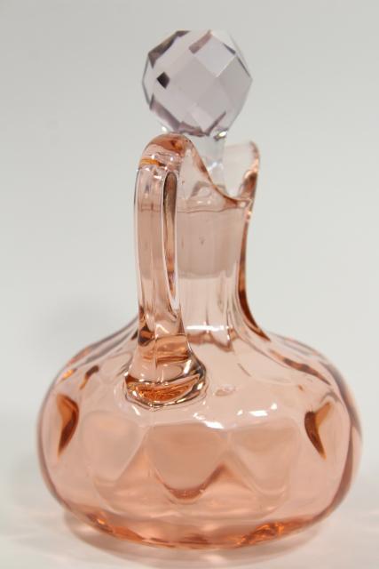 flamingo pink depression elegant glass cruet, Heisey Yeoman diamond optic pattern