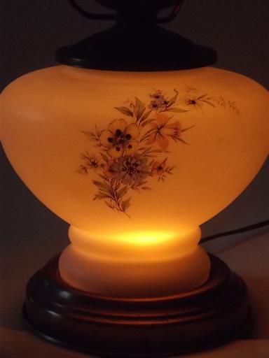 floral glass lamp w/ chimney shade, Quoizel vintage mismatched lamp parts