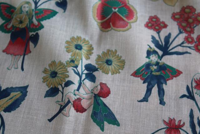 flower fairies print vintage fabric, sheer cotton voile or lawn