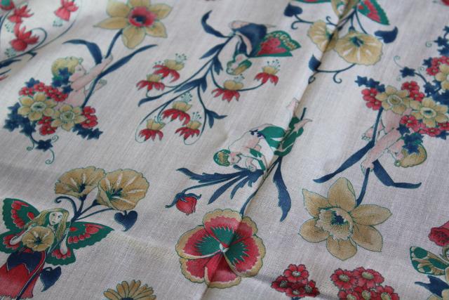 flower fairies print vintage fabric, sheer cotton voile or lawn