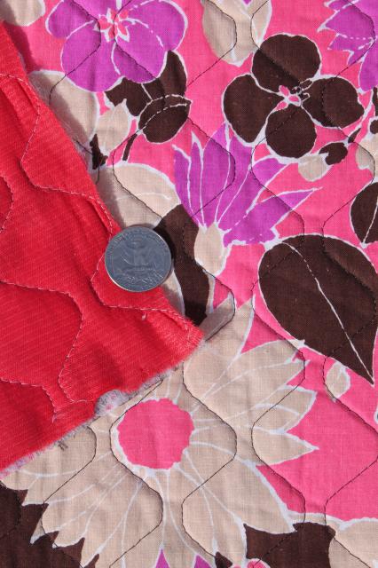 flower power 70s vintage quilted fabric w/ poly fill, retro pink daisy print cotton