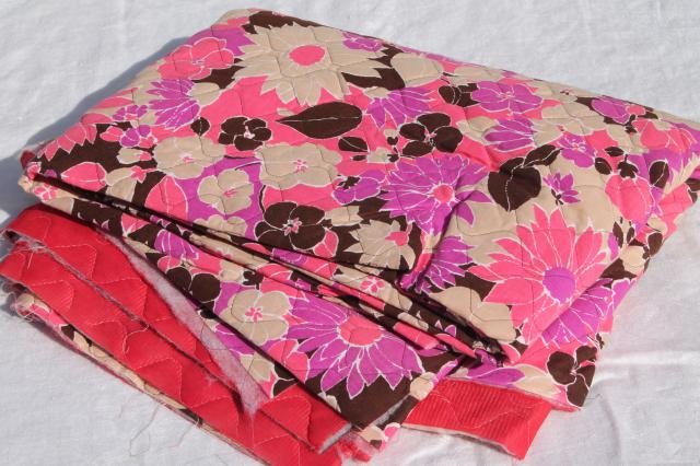 flower power 70s vintage quilted fabric w/ poly fill, retro pink daisy print cotton