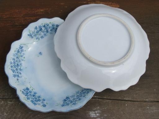 flower shaped china dessert dishes, 6 bowls w/ handpainted forget-me-nots