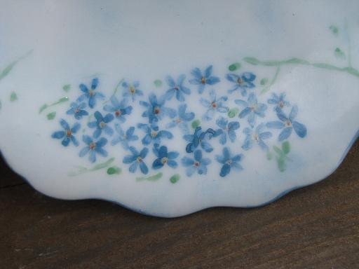 flower shaped china dessert dishes, 6 bowls w/ handpainted forget-me-nots
