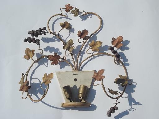 flowers and fruit vintage Italian tole wall sconce lights, old architectural lighting