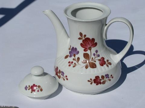 folk art painted flowers pattern, vintage Winterling - Bavaria china, coffee pot set