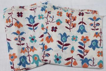 folk style flowers print cotton feed sacks, authentic vintage fabric for quilting etc.