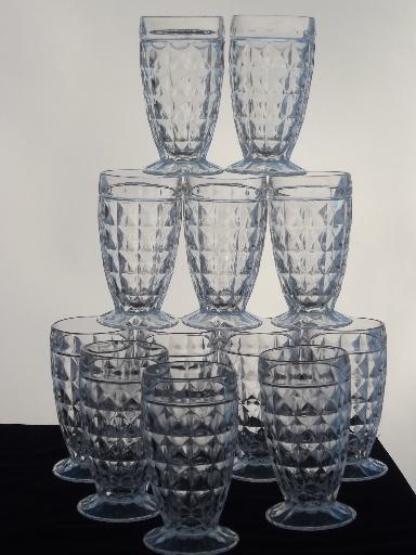 footed jelly glasses, vintage quilted diamond pattern glass jelly jars