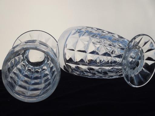 footed jelly glasses, vintage quilted diamond pattern glass jelly jars