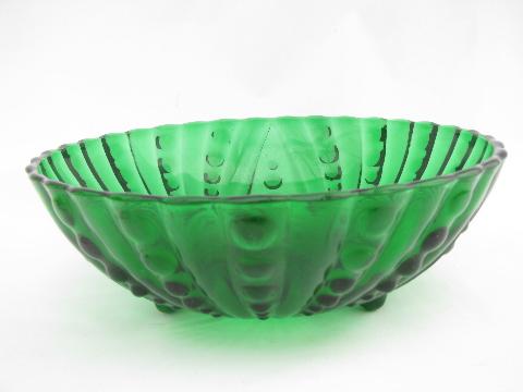 forest green glass serving bowl, Berwick bubble? vintage Hocking