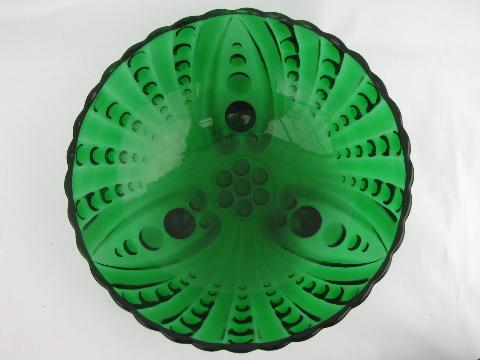 forest green glass serving bowl, Berwick bubble? vintage Hocking