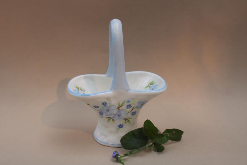 forget me not flowers Crown bone china miniature basket, vintage Staffordshire