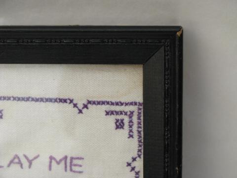 framed vintage cross-stitch embroidered sampler, Child's Prayer