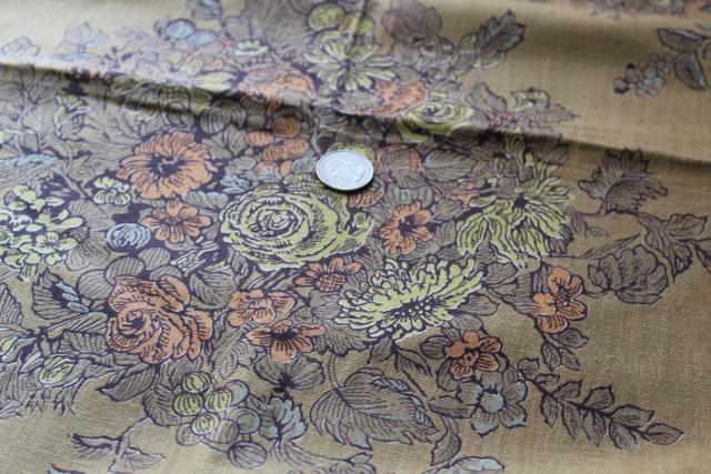 french country floral bronze / dark mustard gold, vintage cotton fabric sample w/ old Seneca label