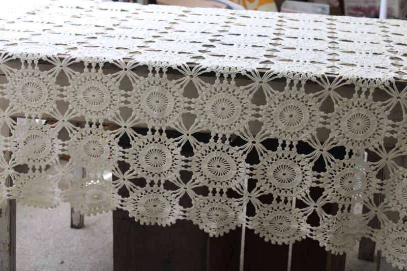 french country style vintage cotton lace tablecloth, handmade crochet lace