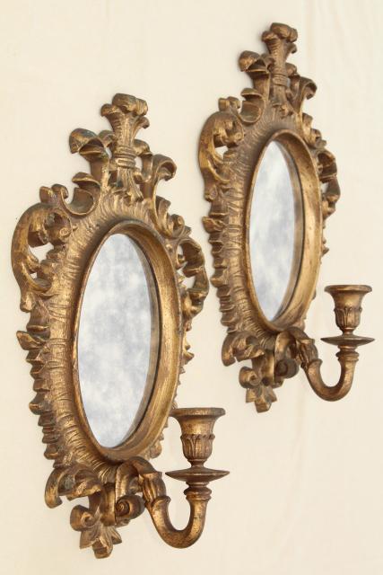 french country style vintage gold rococo mirror frame candle sconces pair