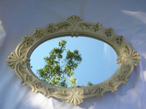 french country vintage painted plaster chalkware frame boudoir mirror