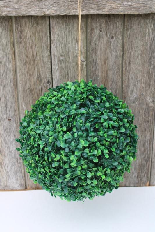 french farmhouse decor green boxwood topiary ball, vintage plastic greenery