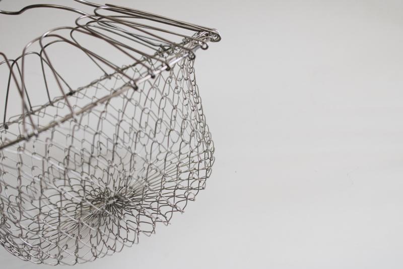 french kitchen style wire steamer colander or egg basket, collapsible shape