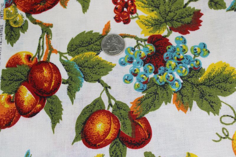 fruit print vintage decorator fabric, coarse linen weave cotton heavy material