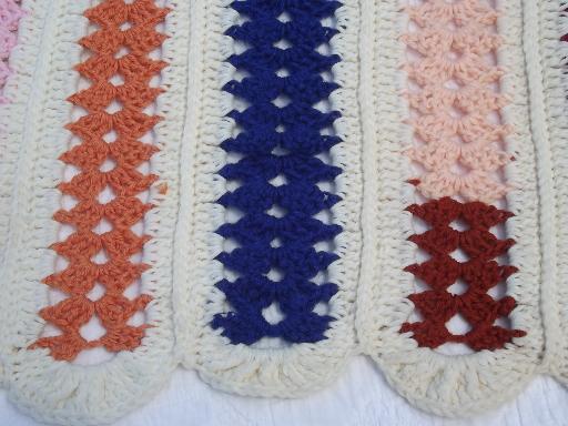 funky stripes retro patchwork scrap yarn crochet afghan, 70s 80s vintage