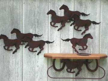 galloping horses rustic metal horse wall art plaques, shelf & metal statue