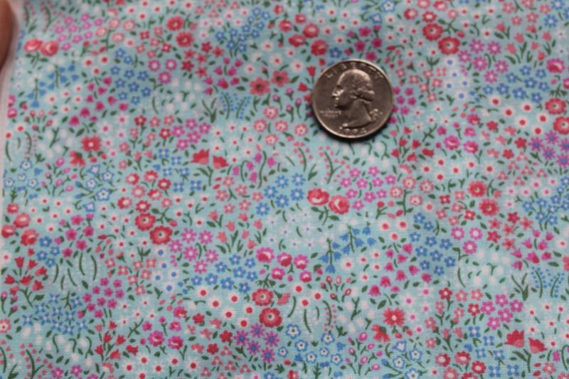 garden flowers print, pinks & blues floral fabric, vintage Cranston cotton